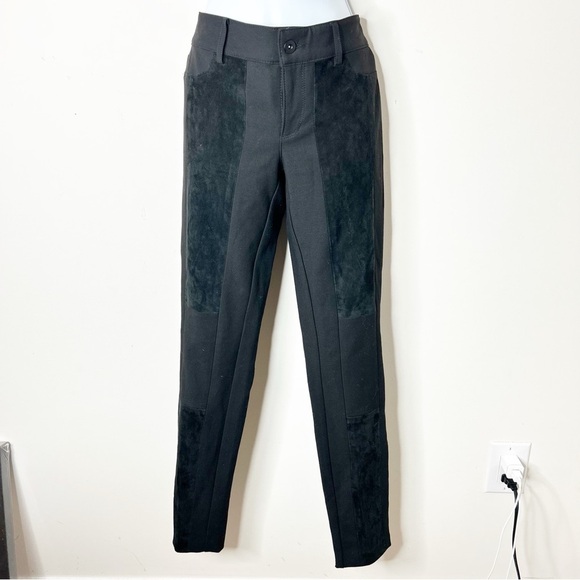 Club Monaco Suede Panelled Riding Pants Trousers High Rise Straight leg Black 00 - Picture 3 of 16